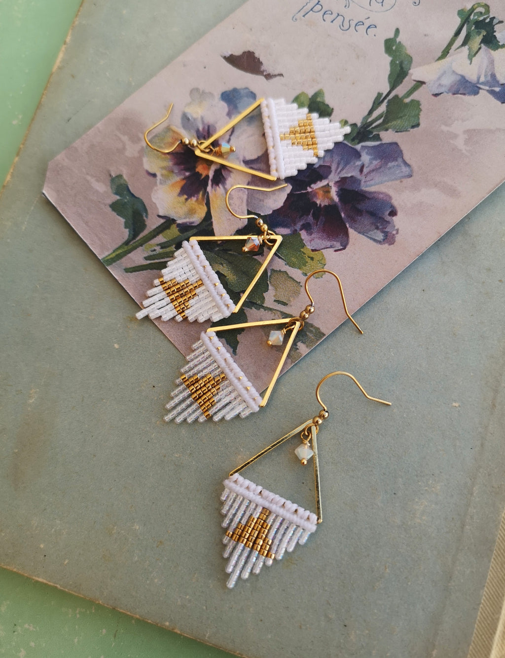 Mini boucles d'oreilles à franges forme triangles graphiques - Collection French Riviera - Bijoux bohème chic