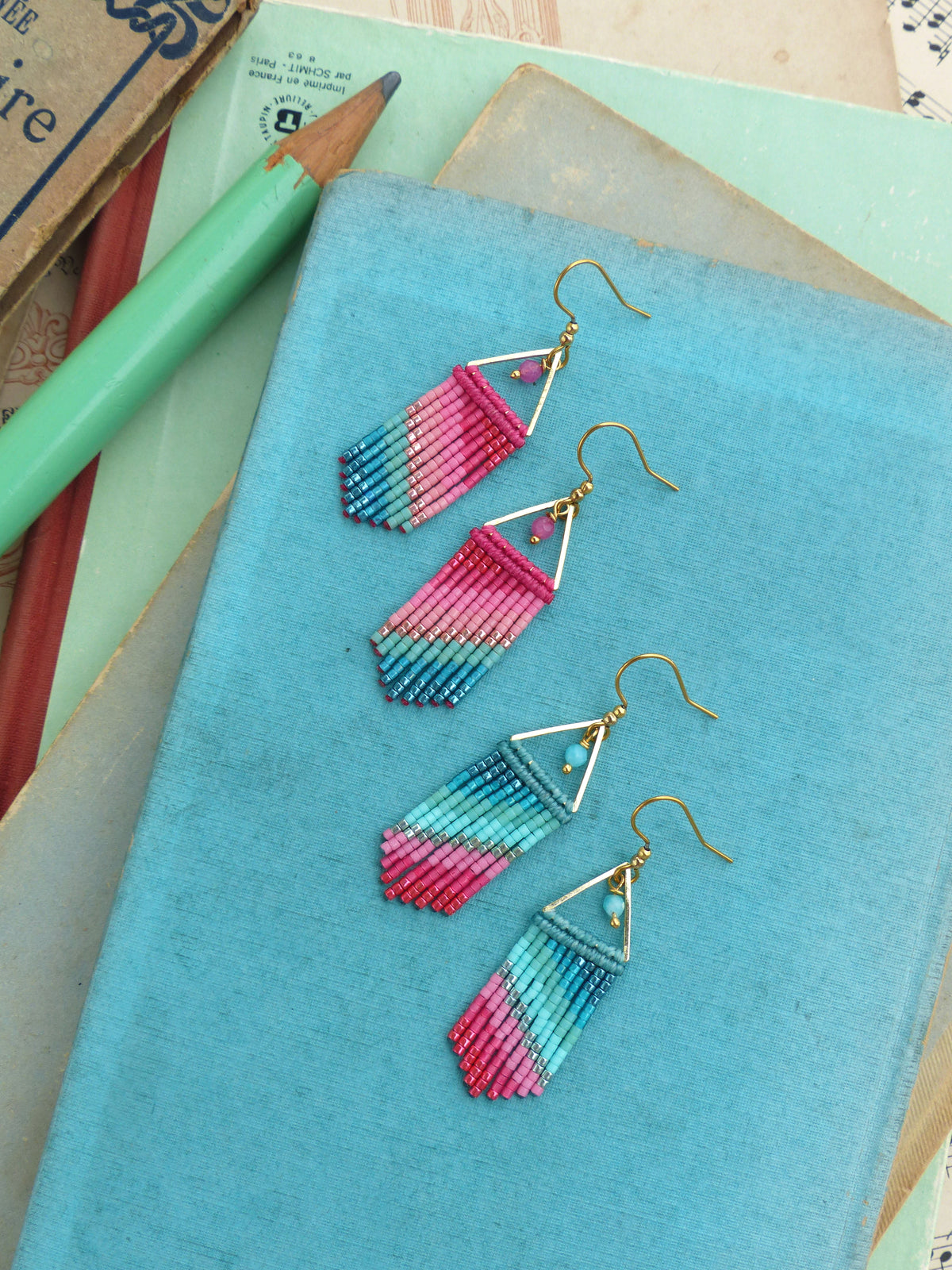 Mini boucles d'oreilles à franges motifs rayures - Couleurs gourmandes - Collection French Riviera (Copie)
