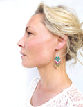 Peut inclure: Une paire de boucles d'oreilles pendantes avec un design en perles turquoise, blanc, rose et or. Les boucles d'oreilles sont en forme de goutte et ont un crochet en or.
