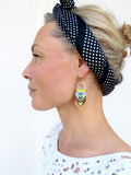 Petites boucles d'oreilles à franges et perles en cristal de roche jaune vif magenta ivoire noir doré