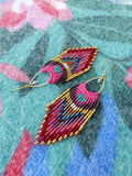 Longues boucles à franges perlées rose fuchsia bordeaux brune Bijoux tissés en macramé et perles de rocailles miyuki style bohème boho chic
