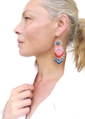 Boucles d'oreilles bohème en lapis lazuli turquoise et franges perlées rose rouge bleu cobalt, Style french bohème riviera, Bijou d'artisan